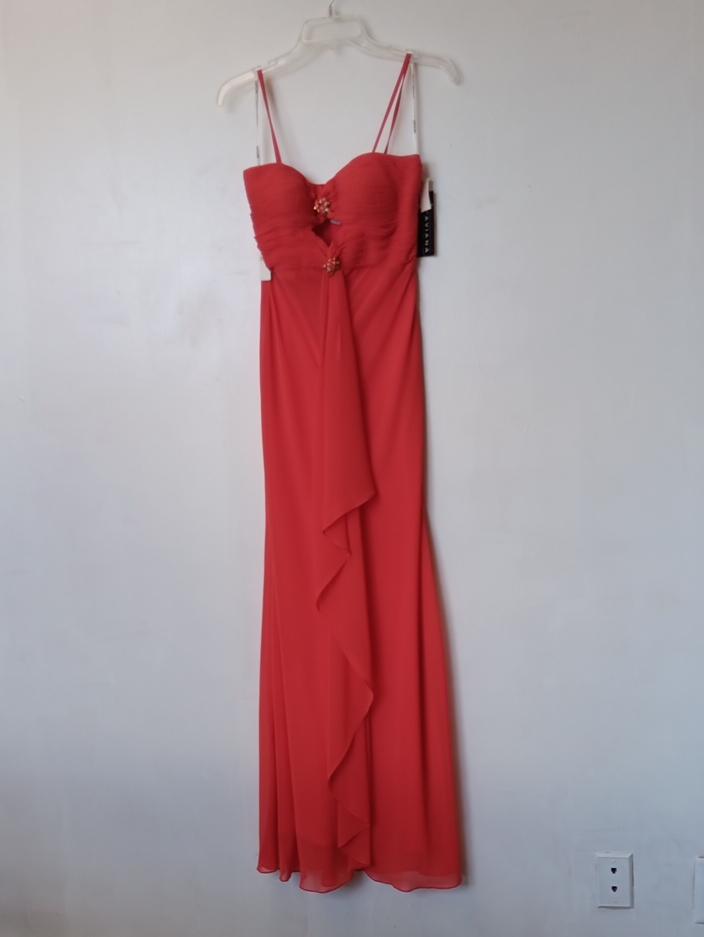 Vintage Faviana Red Orange Ruffled Maxi Dress